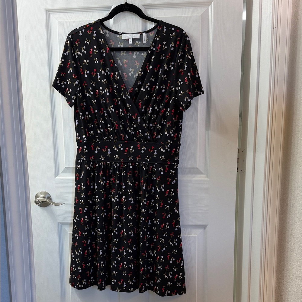 Lark & Ro Black Floral Wrap Top Dress